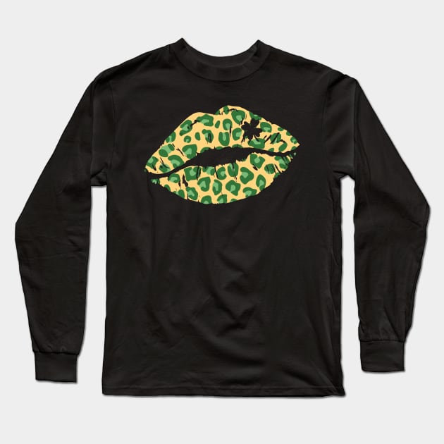 Leopard Lips St Patrick Day Lucky Leaf Long Sleeve T-Shirt by Skinite